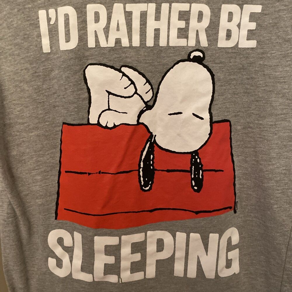 Peanuts Men's T-Shirt "I'd Rather Be Sleeping" Snoopy Gray Kids Large - Picture 2 of 7